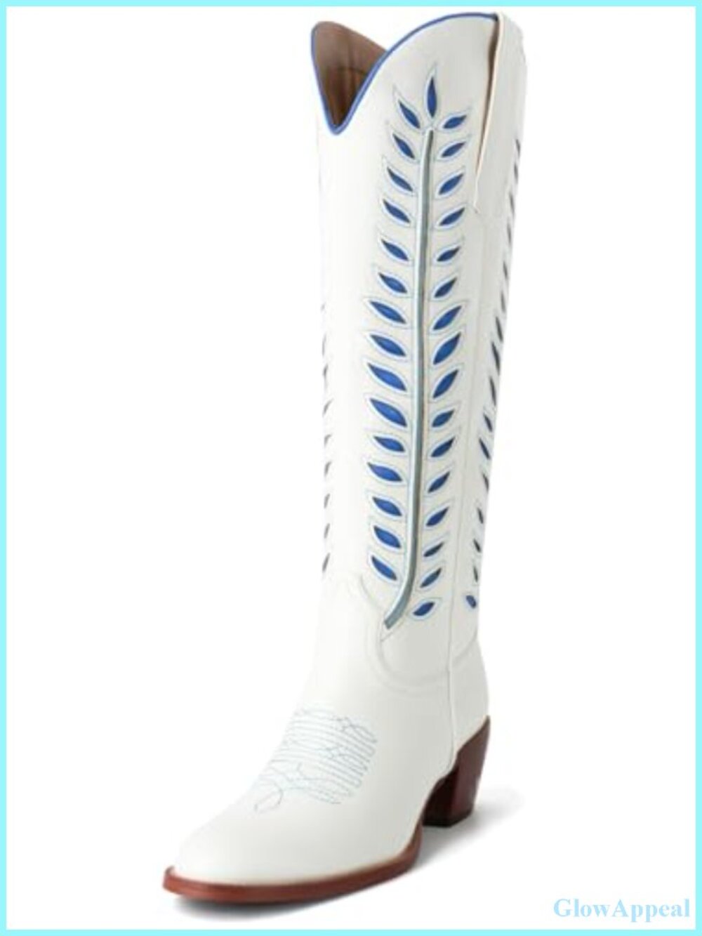 Western Cowboy Boots Faux Leather Knee High 2 Inch Chunky Heel Round Toe